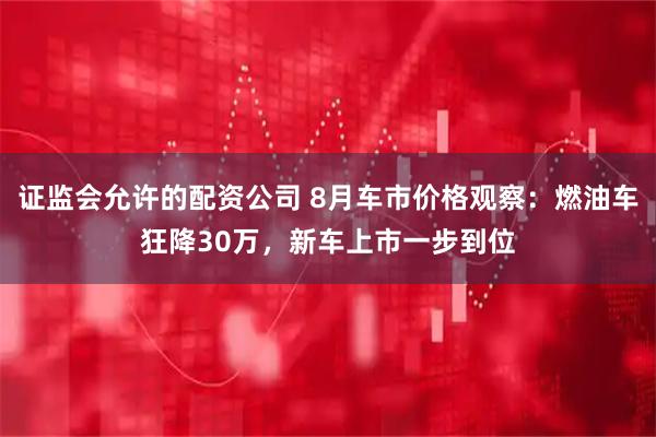 证监会允许的配资公司 8月车市价格观察：燃油车狂降30万，新车上市一步到位